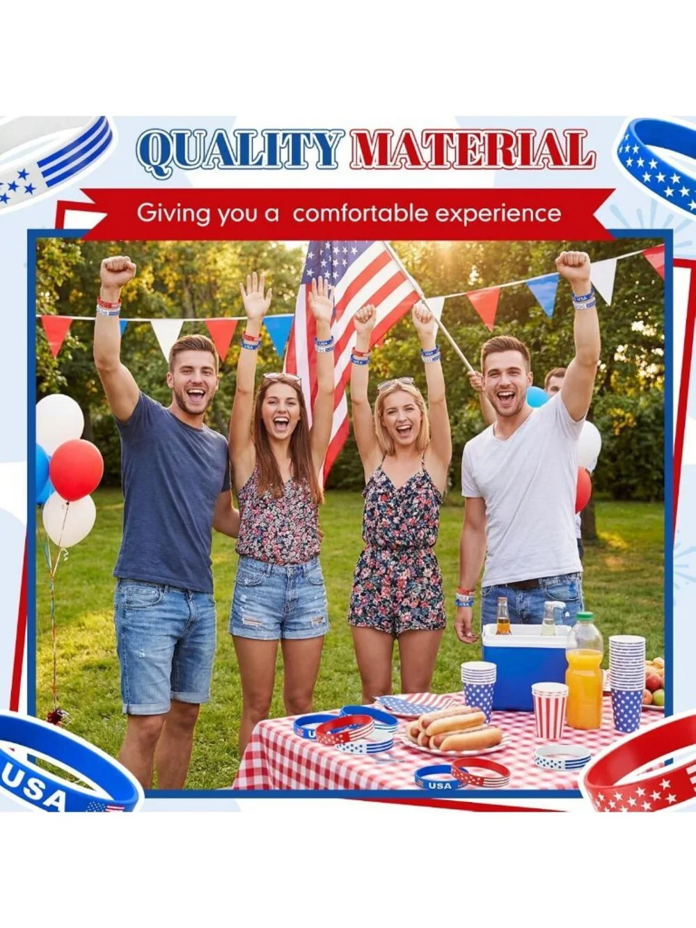 72 Patriotic 4th of July Party Favors - Fun Bracelets for Celebrations & Events